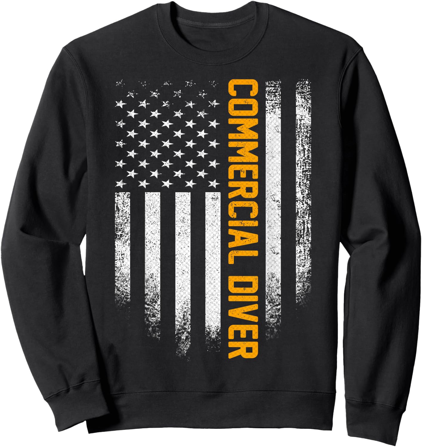 Vintage Commercial Diver Distressed American Flag Patriotic Men Sweatshirt - Sweatshirt | Black