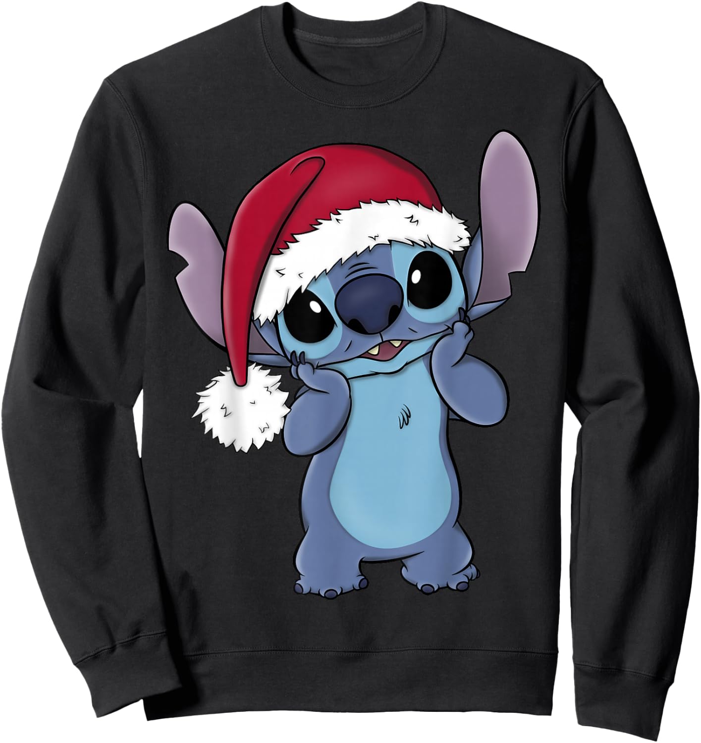Disney Lilo & Stitch Christmas Santa Hat Stitch Portrait Short Sleeve Black Sweatshirt - Sweatshirt | Black