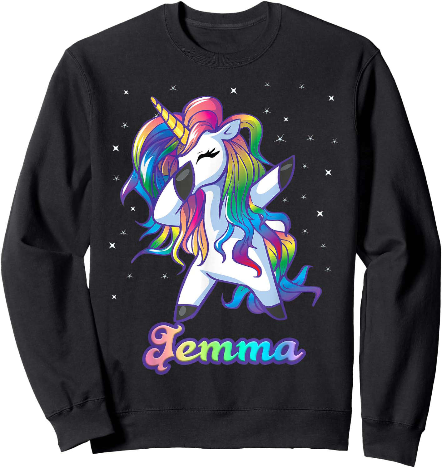 JEMMA Name Personalized Custom Rainbow Unicorn Dabbing Sweatshirt - Sweatshirt | Black