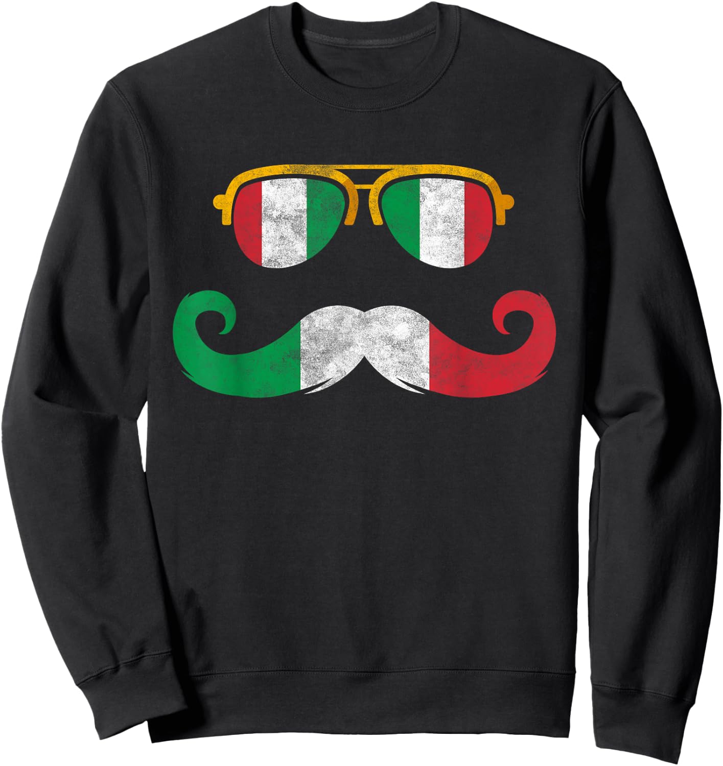 Italian Flag Sunglasses Moustache Italian Flags Sweatshirt - Sweatshirt | Black