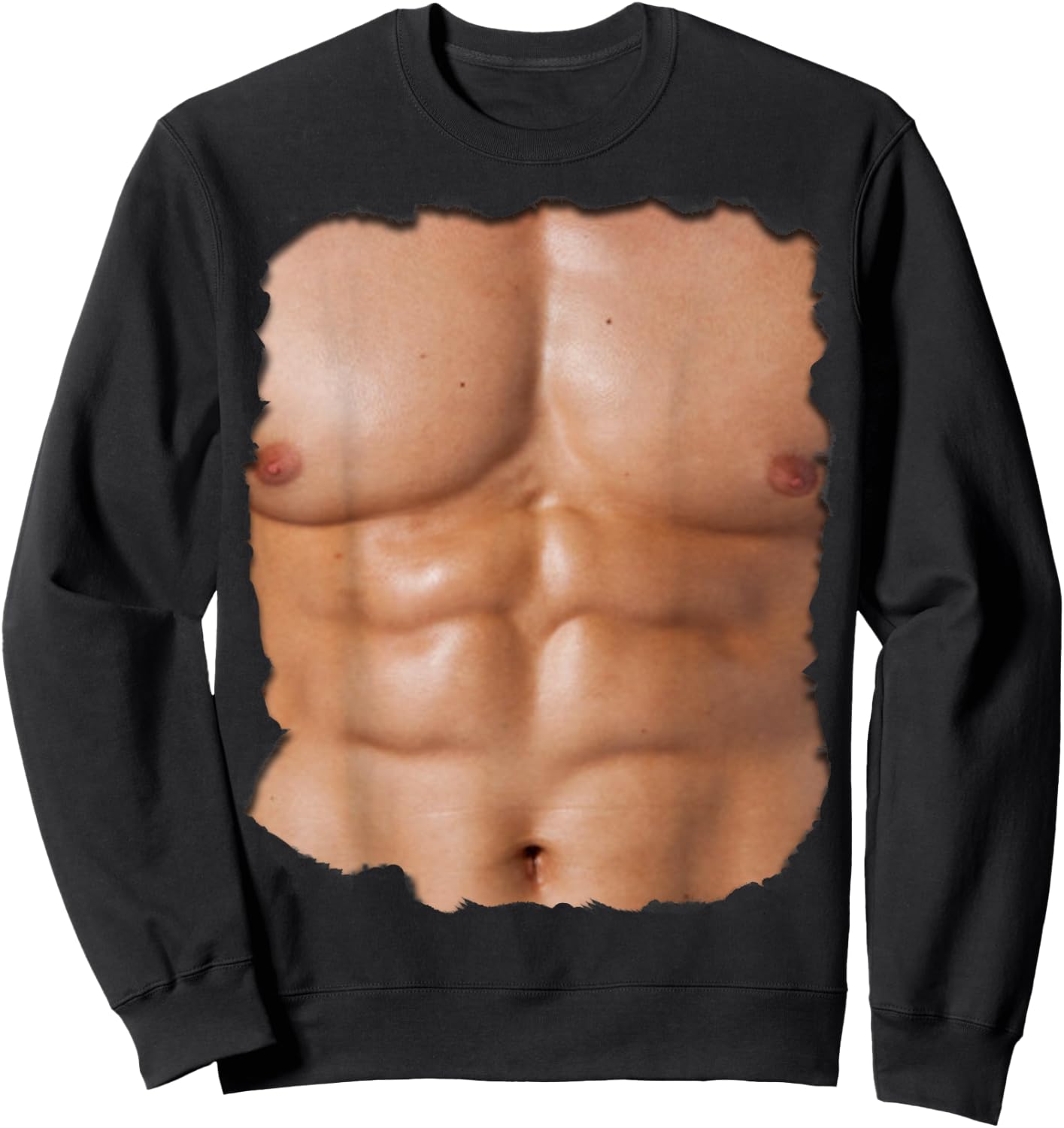 Fake Muscle Under Clothes Shirt Chest Six Pack Abs Sweatshirt - Sweatshirt | Black