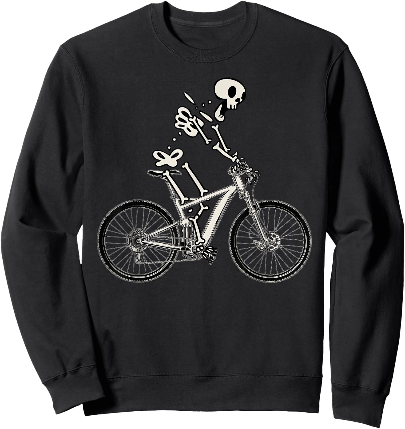Bike Funny Skeleton On Bicycle Biker Mountain Bike Sweatshirt - Sweatshirt | Black