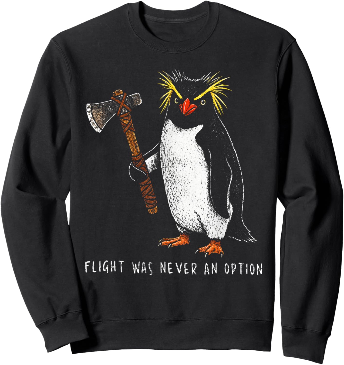 Flight was Never an Option Rockhopper Penguin Knife Meme Sweatshirt - Sweatshirt | Black