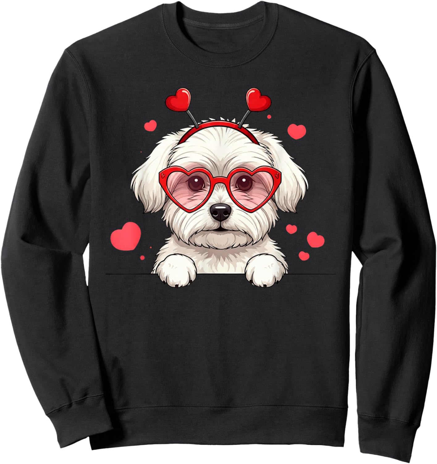 Maltese Dog Heart Headband Valentine Maltese Sweatshirt - Sweatshirt | Black