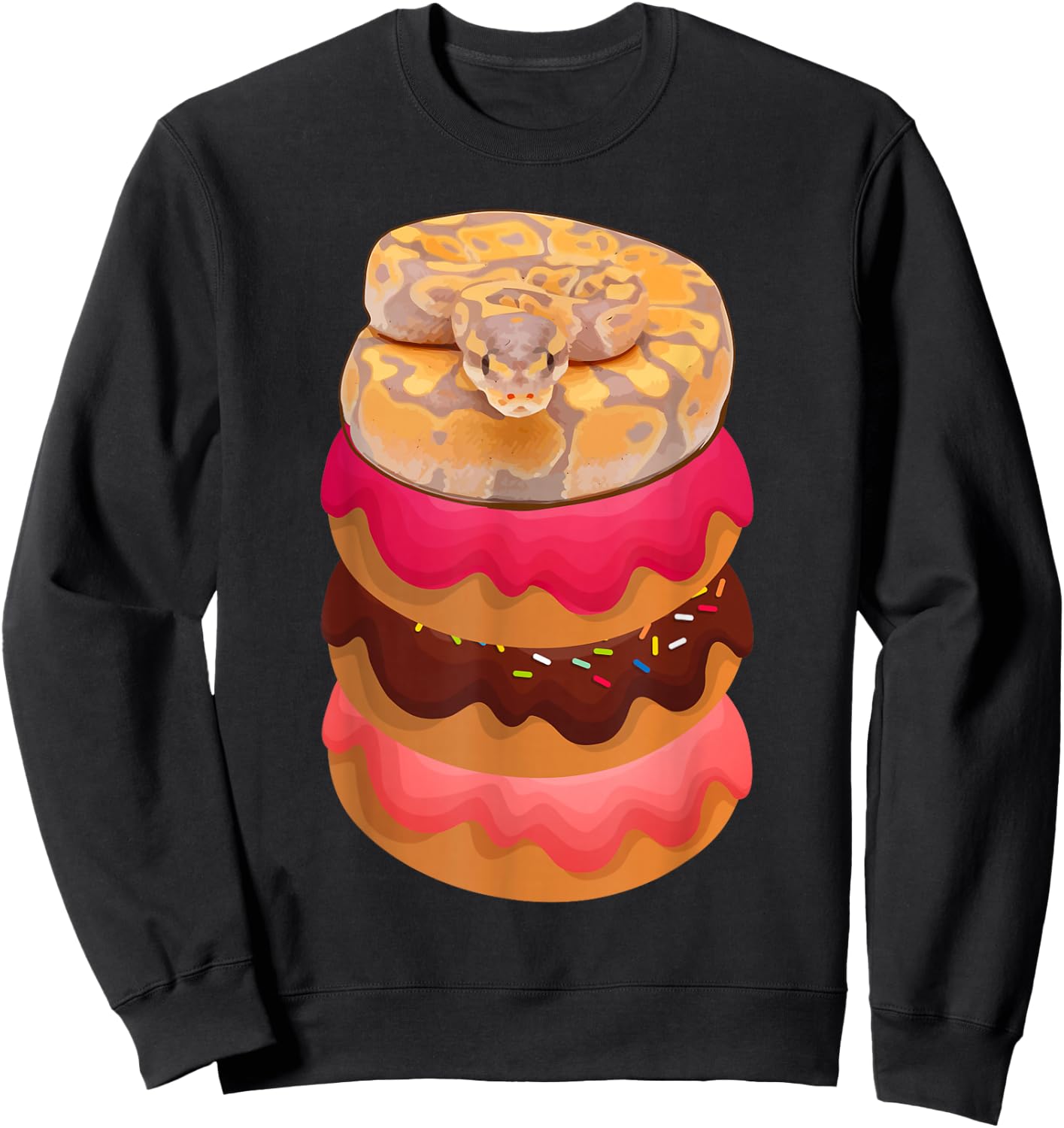 Ball Python Snake Reptile on Doughnuts Donuts Herpetologists Sweatshirt - Sweatshirt | Black