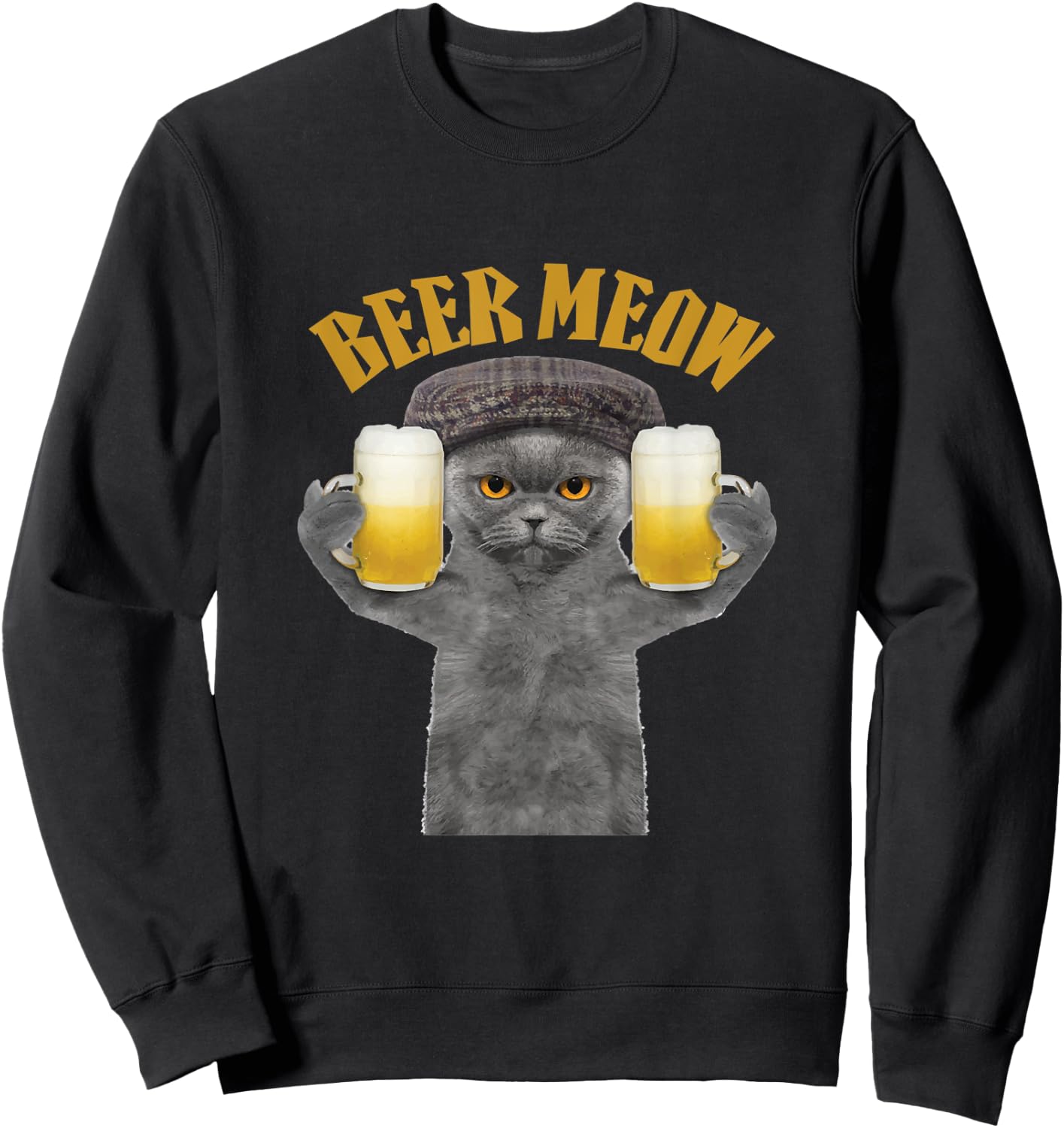 Beer Meow Cat Kitty Drinking or Serving Alcohol Women Sweatshirt - Sweatshirt | Black