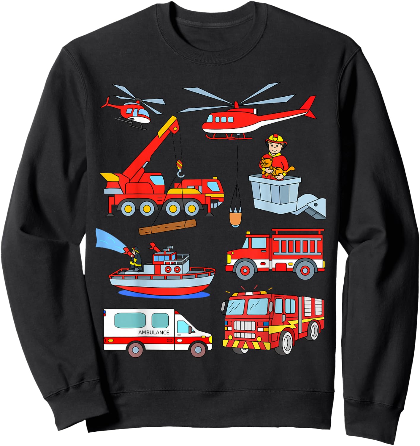 Firetruck Boys Men Firefighter Fireman Fire Engine Truck Sweatshirt - Sweatshirt | Black