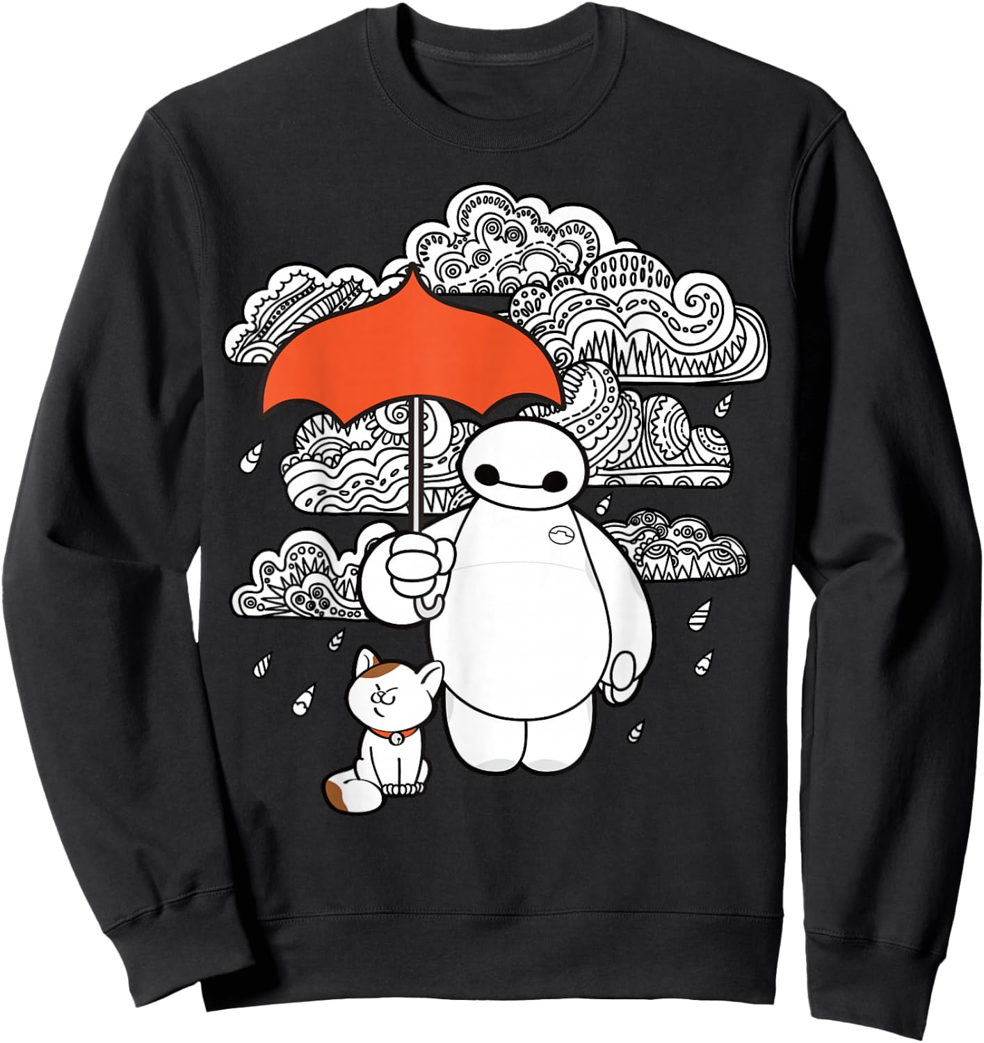 Disney Big Hero 6 Baymax Patterned Rain Clouds Portrait Sweatshirt - Sweatshirt | Black