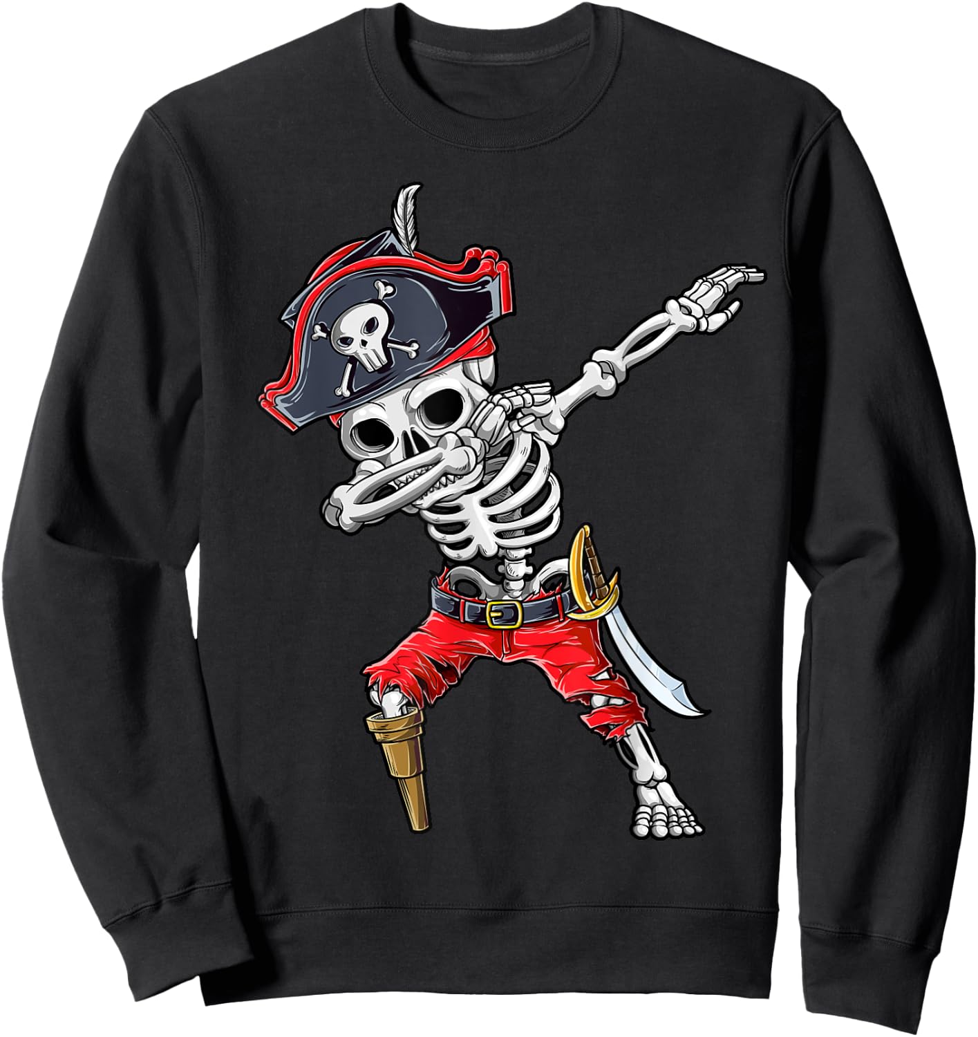 Dabbing Skeleton Pirate T Shirt Halloween Kids Jolly Roger Sweatshirt - Sweatshirt | Black