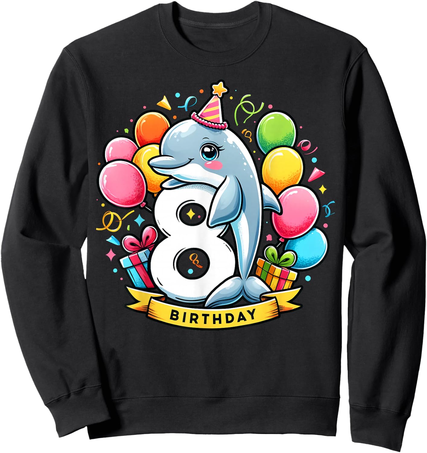 Dolphin 8th birthday boy girl 8 years old eight Dolphin Sweatshirt - Sweatshirt | Black