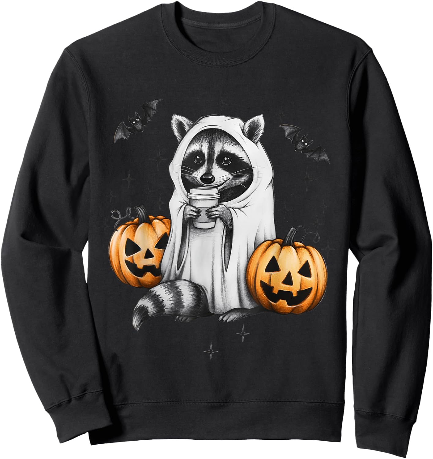 Cute Ghost Raccoon Pumpkin Halloween Raccoon Sweatshirt - Sweatshirt | Black