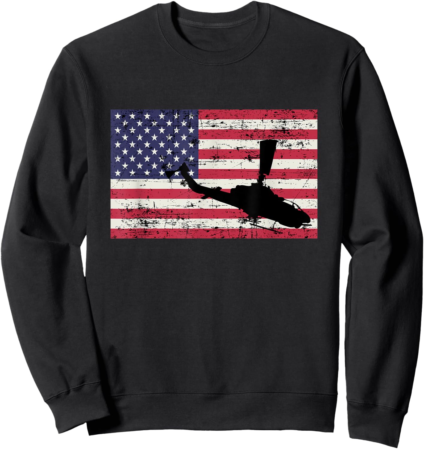 Patriotic AH-1 Cobra Attack Helicopter American flag Women Kids Men Sweatshirt - Sweatshirt | Black