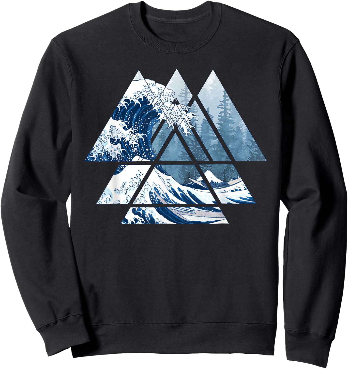 The Great Sacred Geometry Triangles - Misty Forest Wave Sweatshirt - Sweatshirt | Black