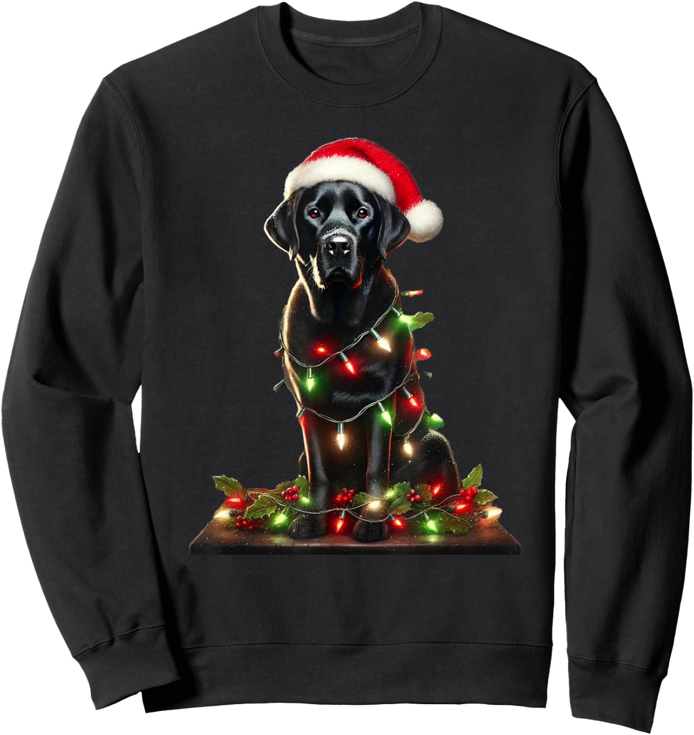 Funny Black Labrador Christmas Tree Light Pajama Dog Xmas Sweatshirt - Sweatshirt | Black