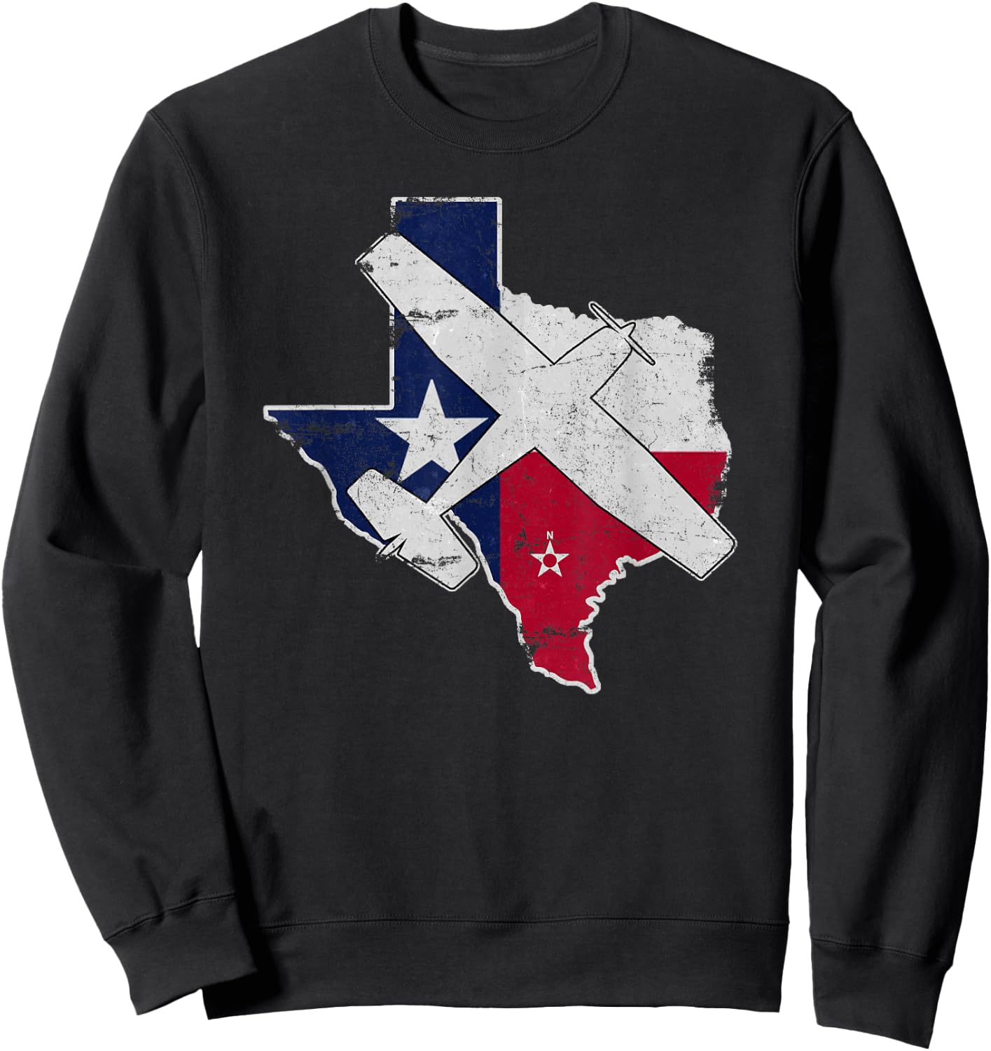 Texas Pilot State Flag C172 Skyhawk Airplane Vintage Sweatshirt - Sweatshirt | Black