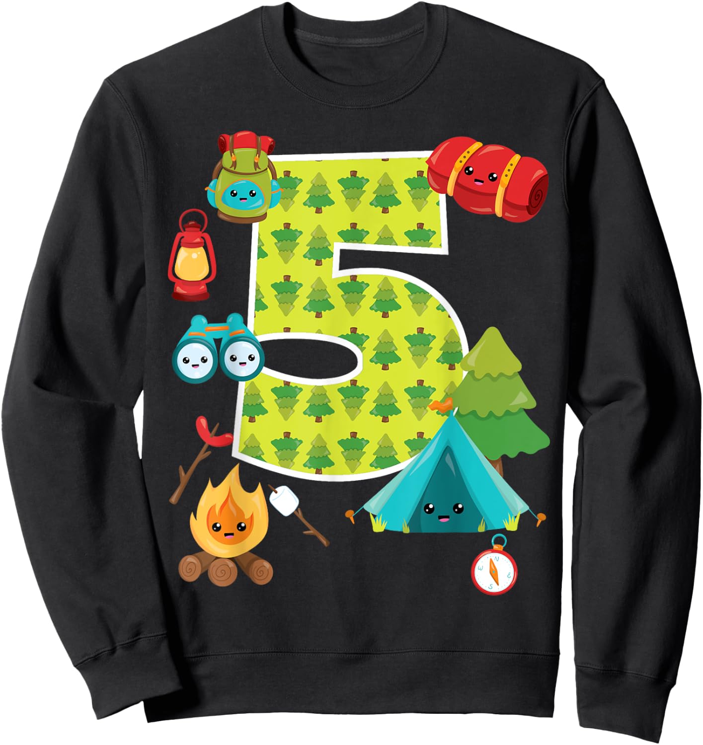 Camping Backyard Sleepover 5 Year Old 5th Birthday Party Sweatshirt - Sweatshirt | Black