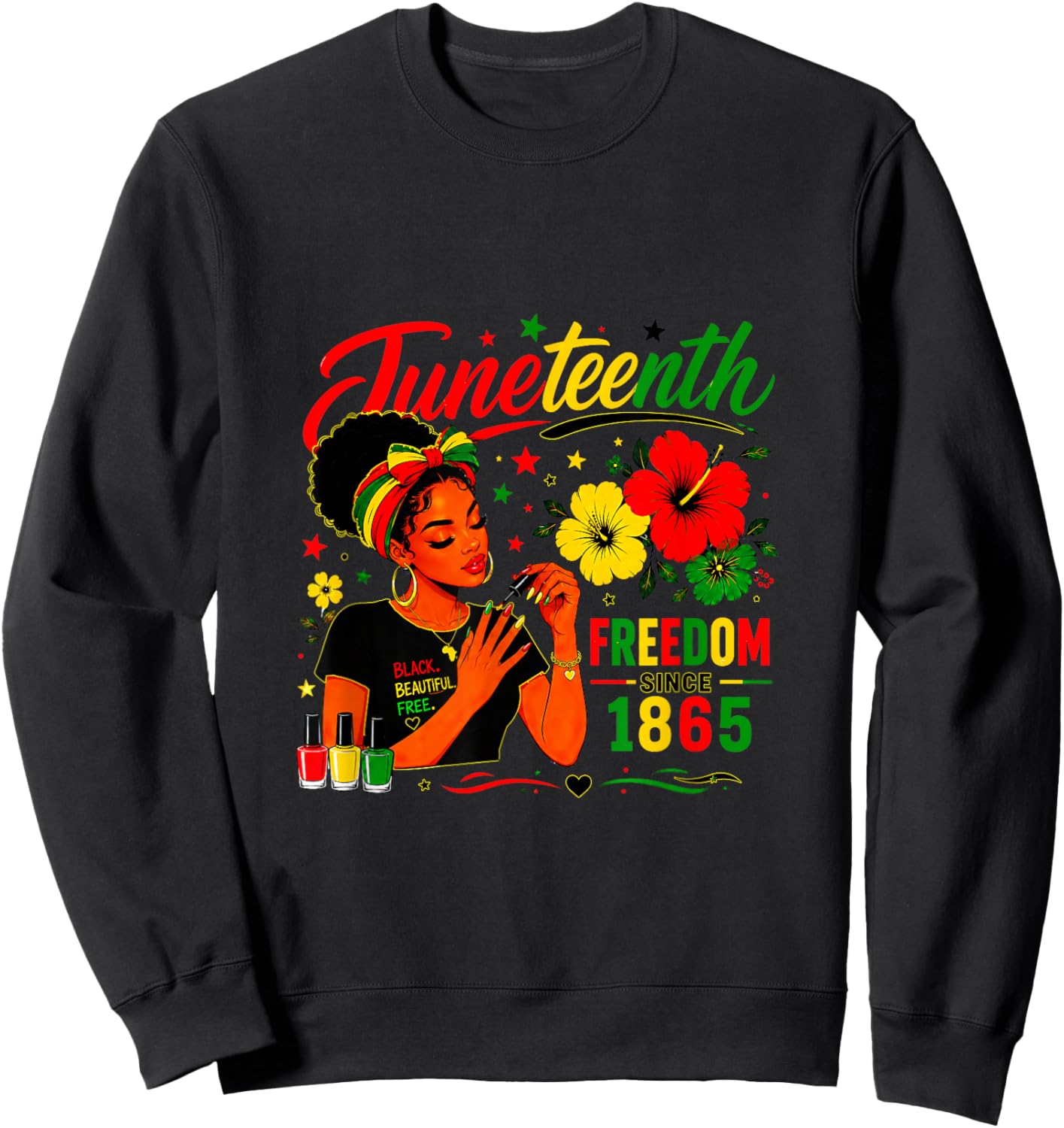 Juneteenth Freedom Since 1865 Black Pride Messy bun Lady Sweatshirt - Sweatshirt | Black