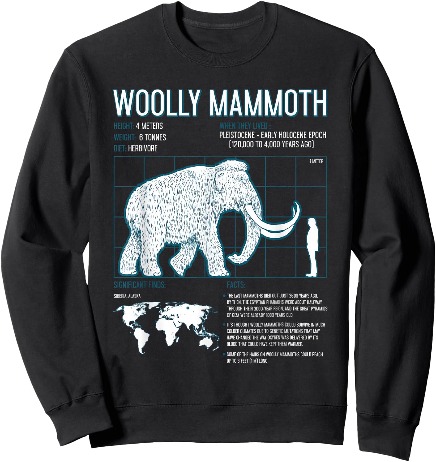 Woolly Mammoth Shirt Facts Extinct Animals Vintage Gifts Sweatshirt - Sweatshirt | Black