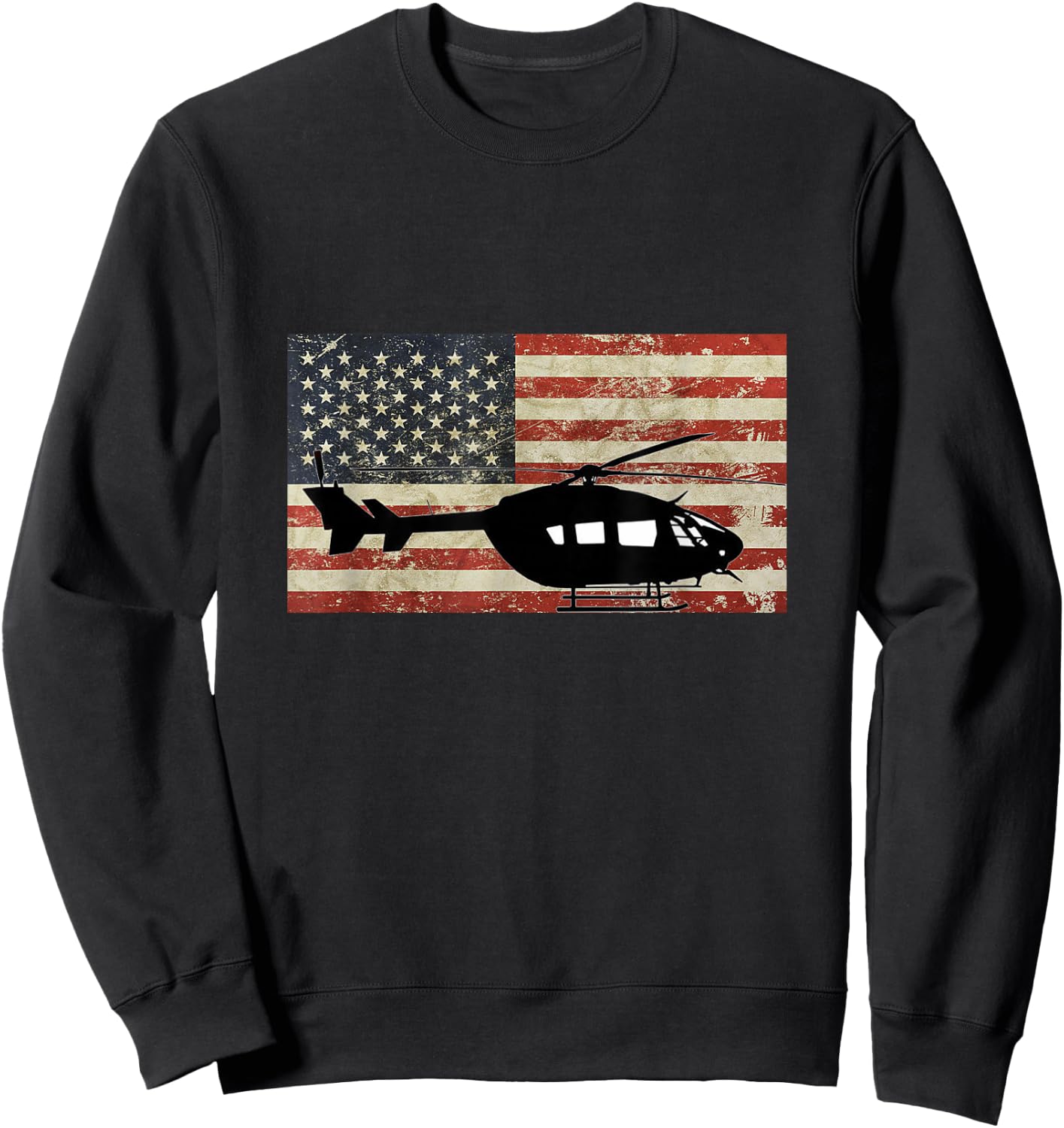 Vintage American USA Flag UH-72 Lakota Helicopter Pilot Army Sweatshirt - Sweatshirt | Black