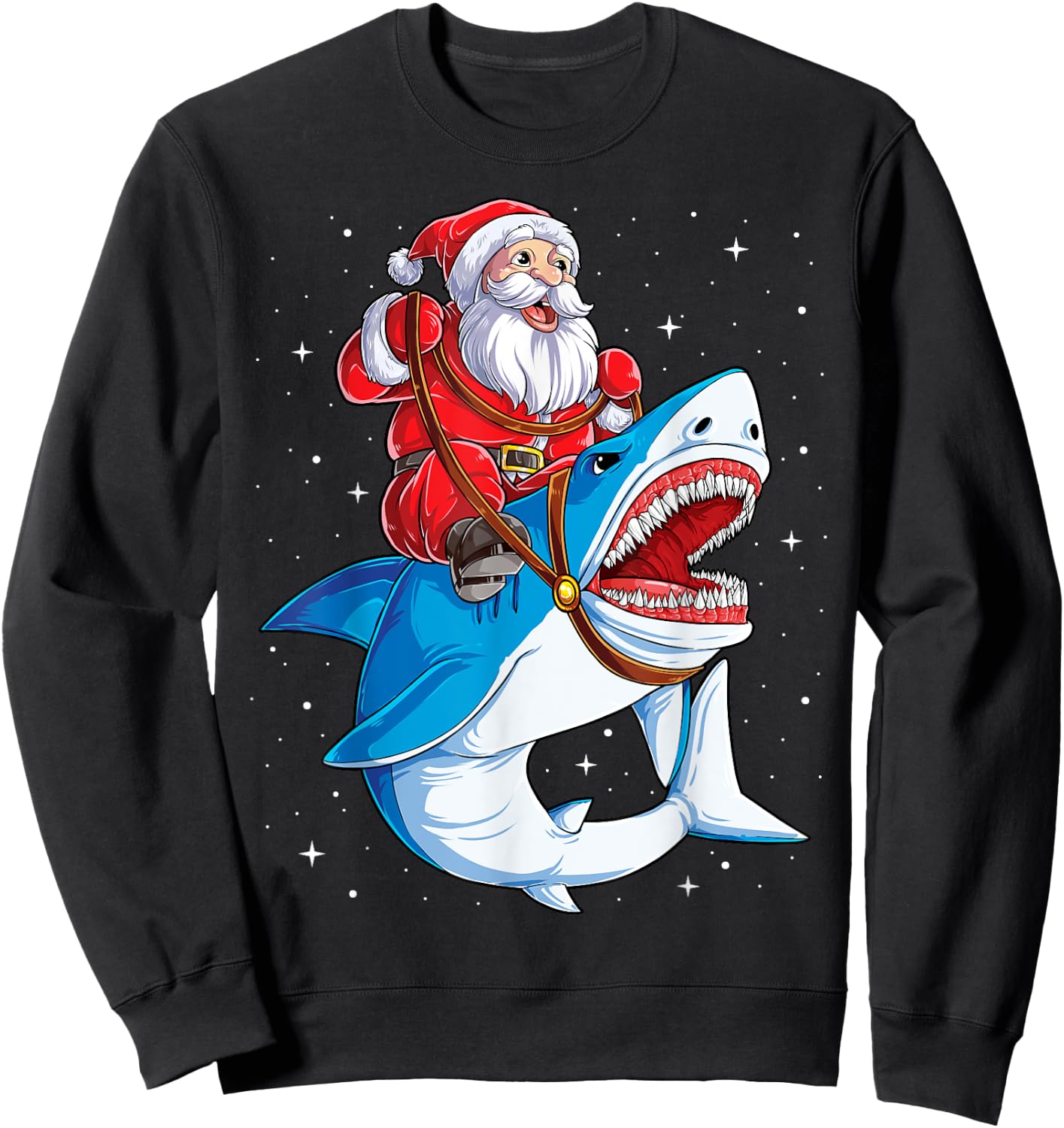 Santa Claus Riding Shark Christmas Boys Merry Sharkmas Xmas Sweatshirt - Sweatshirt | Black