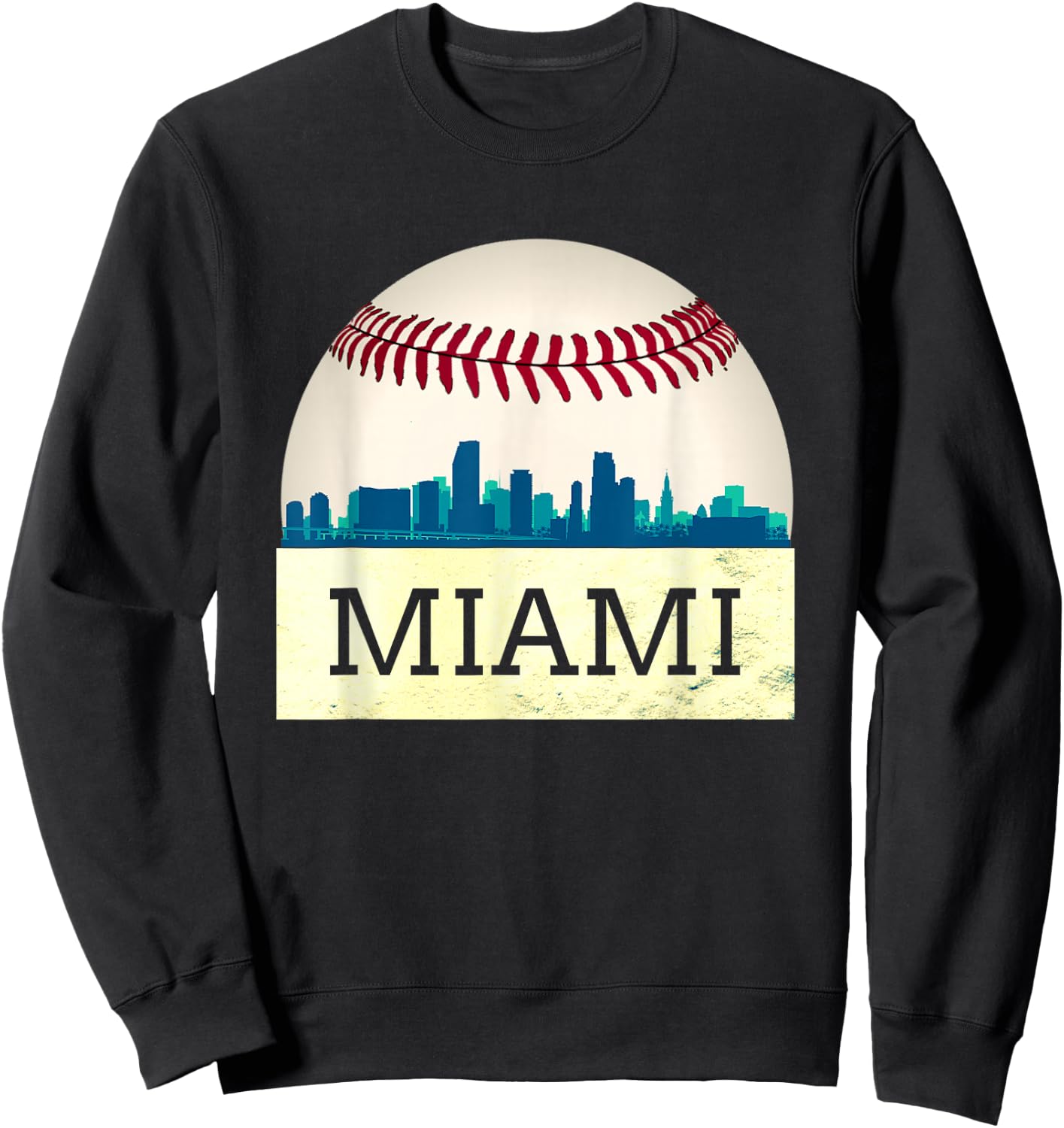 Miami Baseball Dress Cool Marlin Skyline on Giant Ball Sweatshirt - Sweatshirt | Black