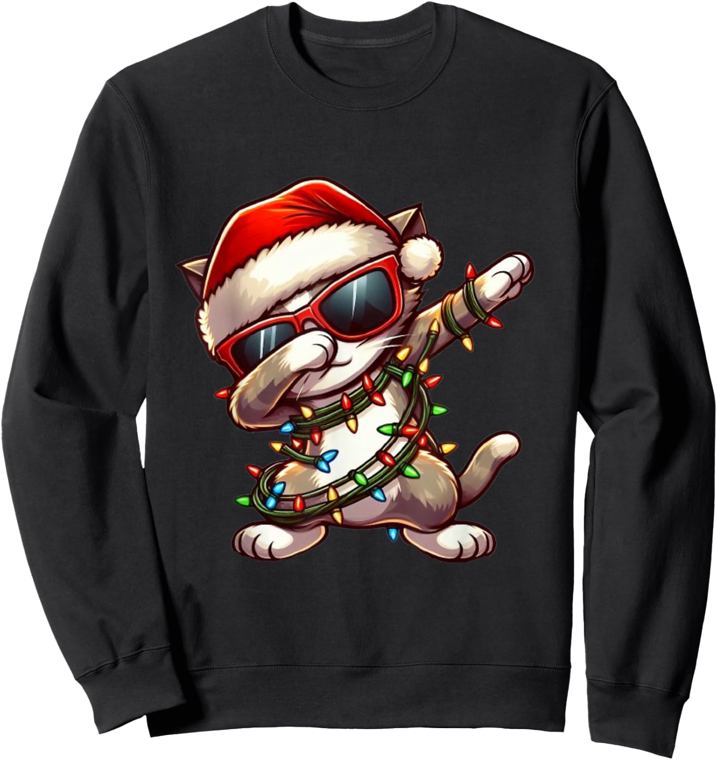 Funny Christmas Cat Dabbing Cute Meowy Xmas Men Women Cat Sweatshirt - Sweatshirt | Black