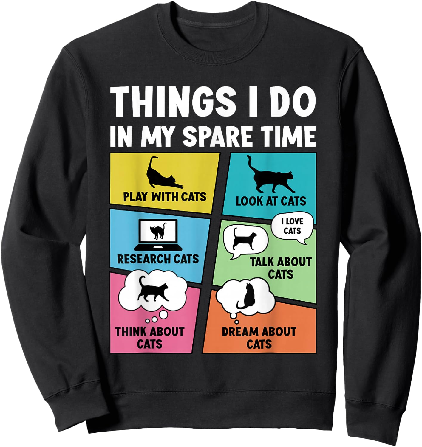 Cat Lover Cat Owner Kids Adults Black Small Short Sleeve Sweatshirt - Sweatshirt | Black