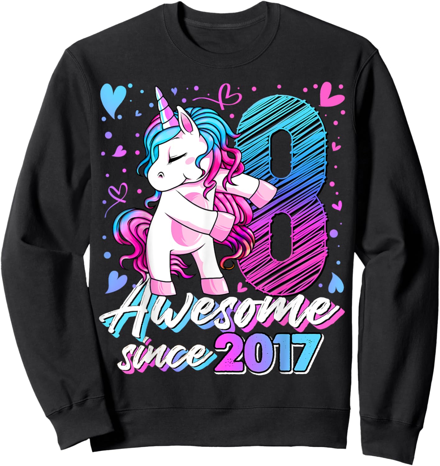 8 Year Old Unicorn Gifts For Girls 8th Birthday Girl Party Sweatshirt - Sweatshirt | Black