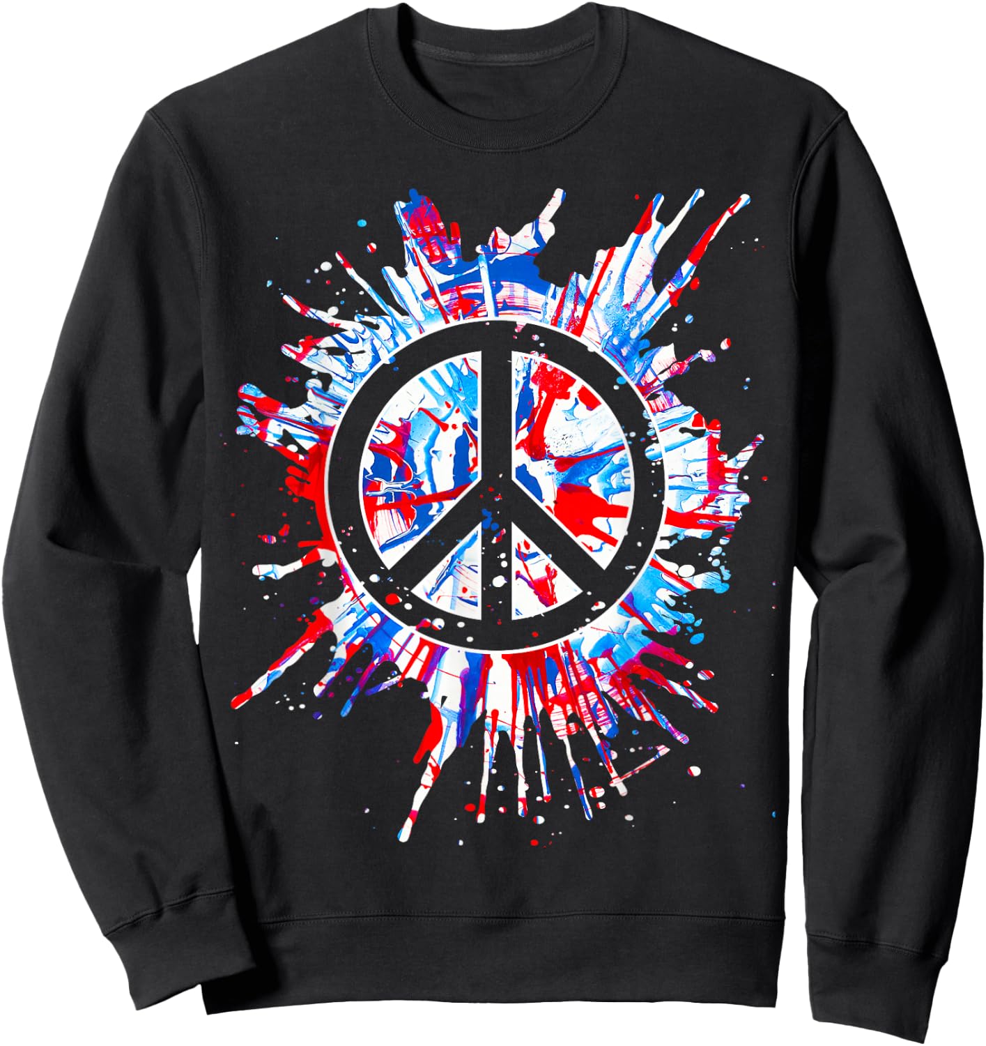 Peace Sign Red White Blue Patriotic Hippie Tie Dye Sweatshirt - Sweatshirt | Black