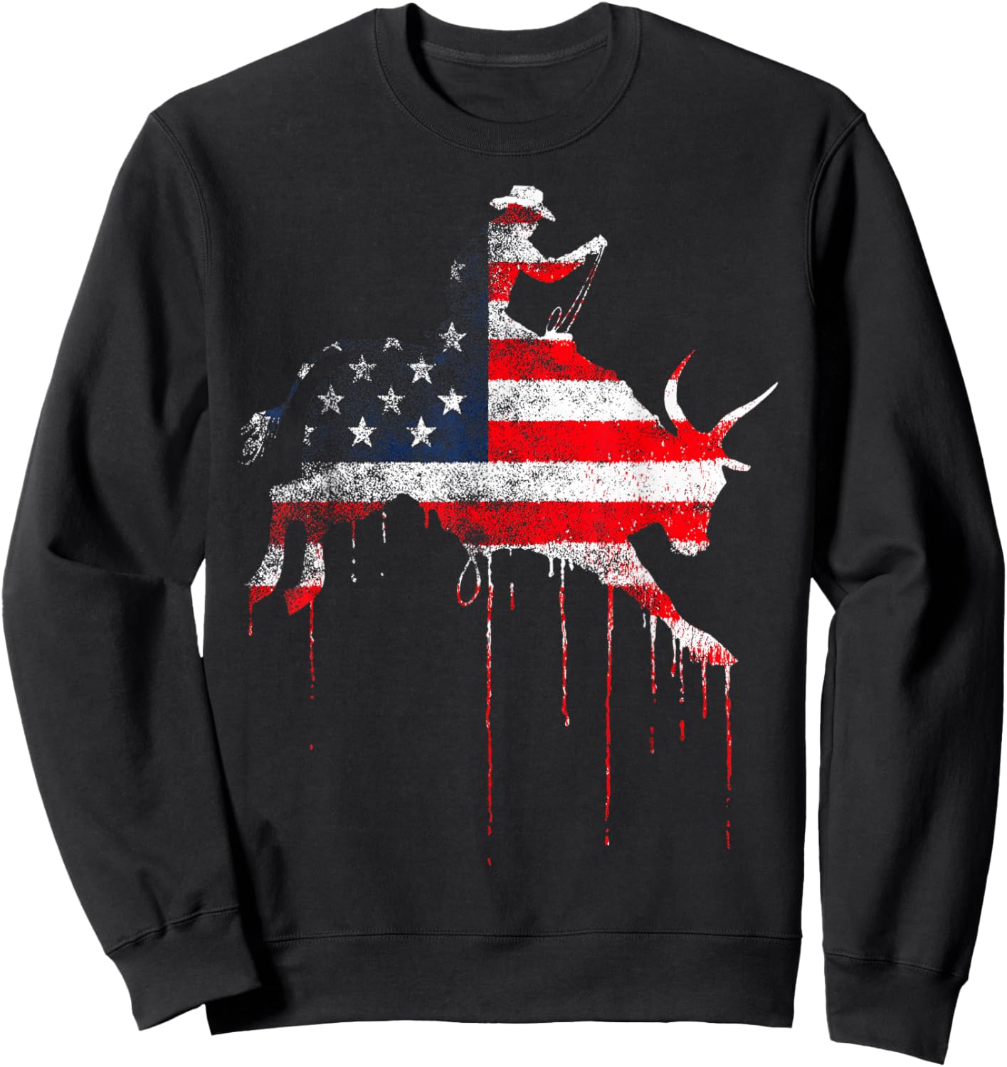 Rodeo Country Western Texas Barrel Racer American Flag USA Sweatshirt - Sweatshirt | Black