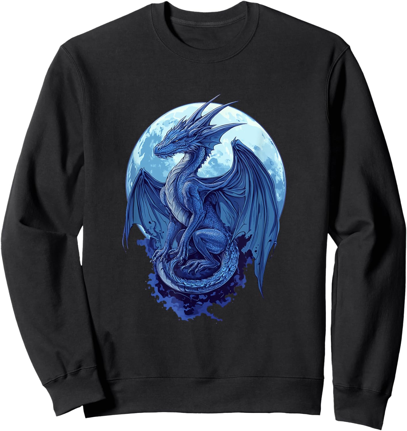 Night Sky Celestial Fantasy Moonlit Dragon Sweatshirt - Sweatshirt | Black