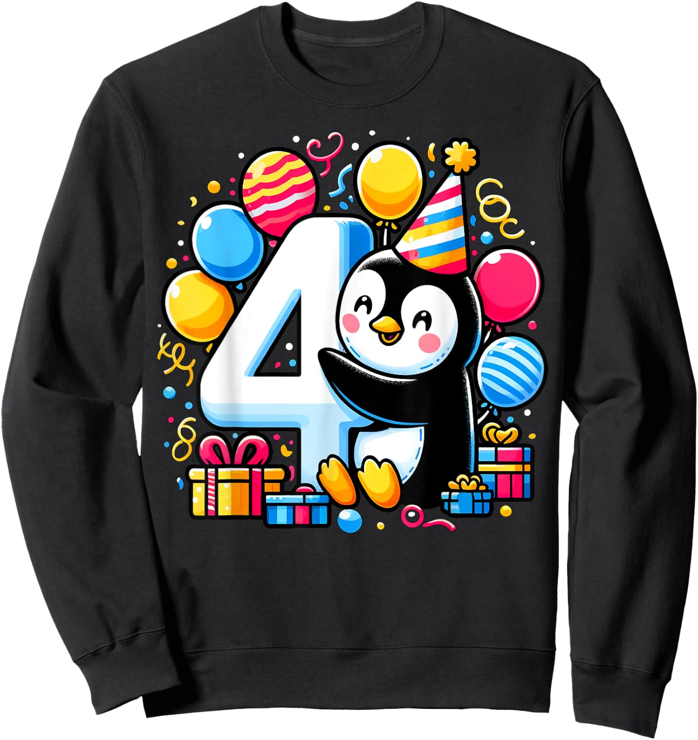 Penguin 4th birthday boy girl 4 year old fourth four Penguin Sweatshirt - Sweatshirt | Black