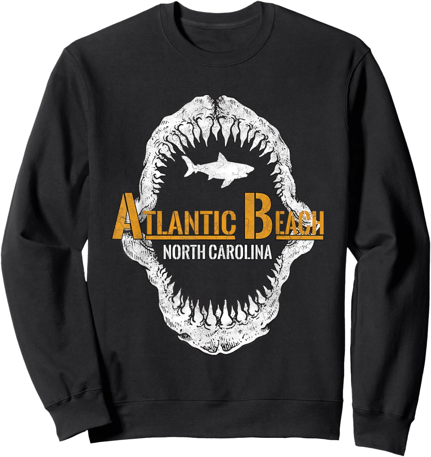 North Carolina Vintage Shark Teeth Retro Atlantic Beach NC Sweatshirt - Sweatshirt | Black
