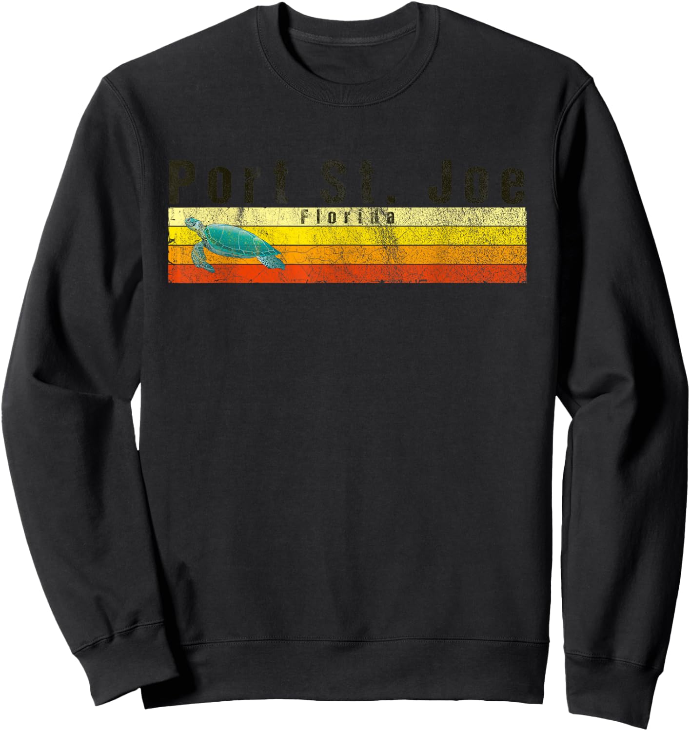 Port St. Joe, FL Vintage Beach Style Sea Turtle Sweatshirt - Sweatshirt | Black