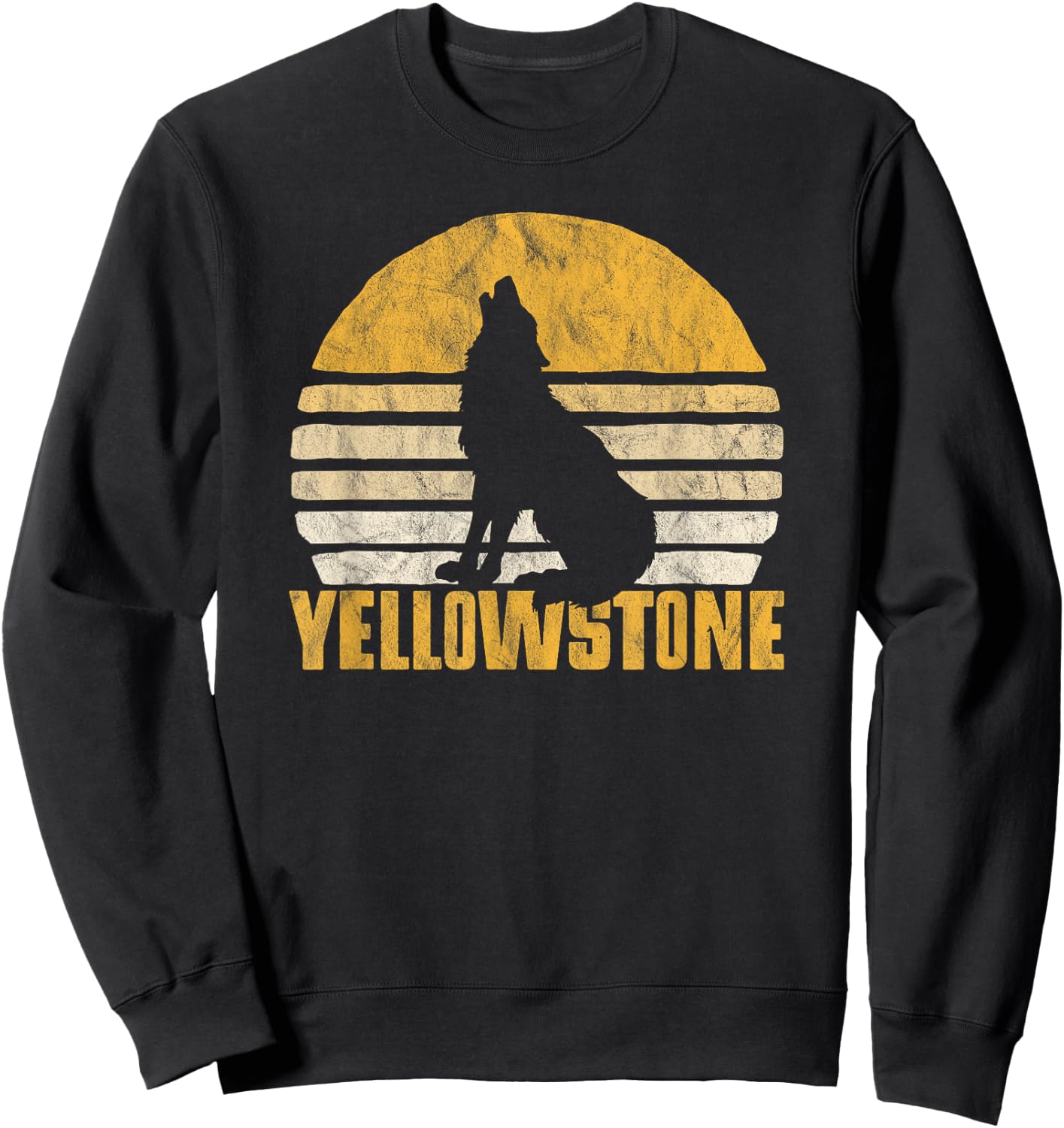 Vintage Yellowstone National Park Wolf Retro Graphic Sweatshirt - Sweatshirt | Black