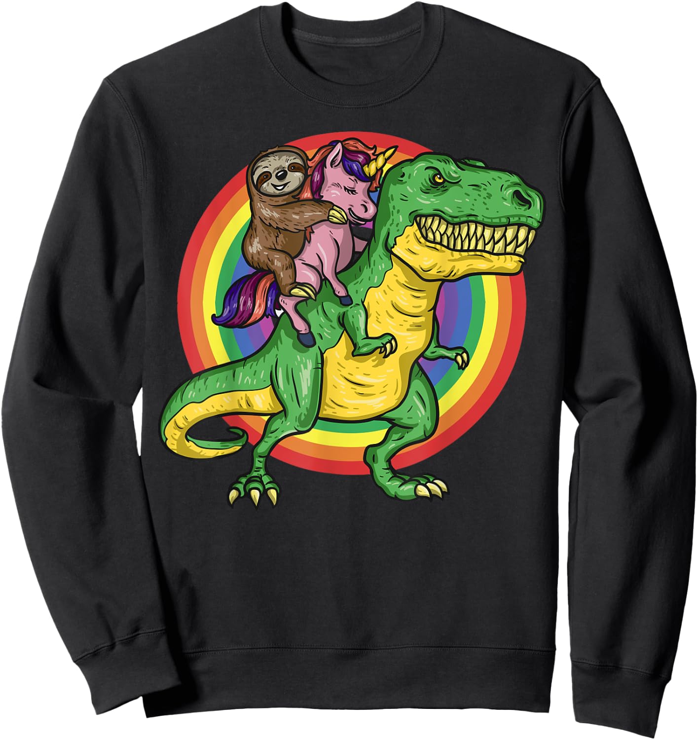 Sloth Unicorn Riding Trex Dinosaur Animal Lover Kids Gift Sweatshirt - Sweatshirt | Black