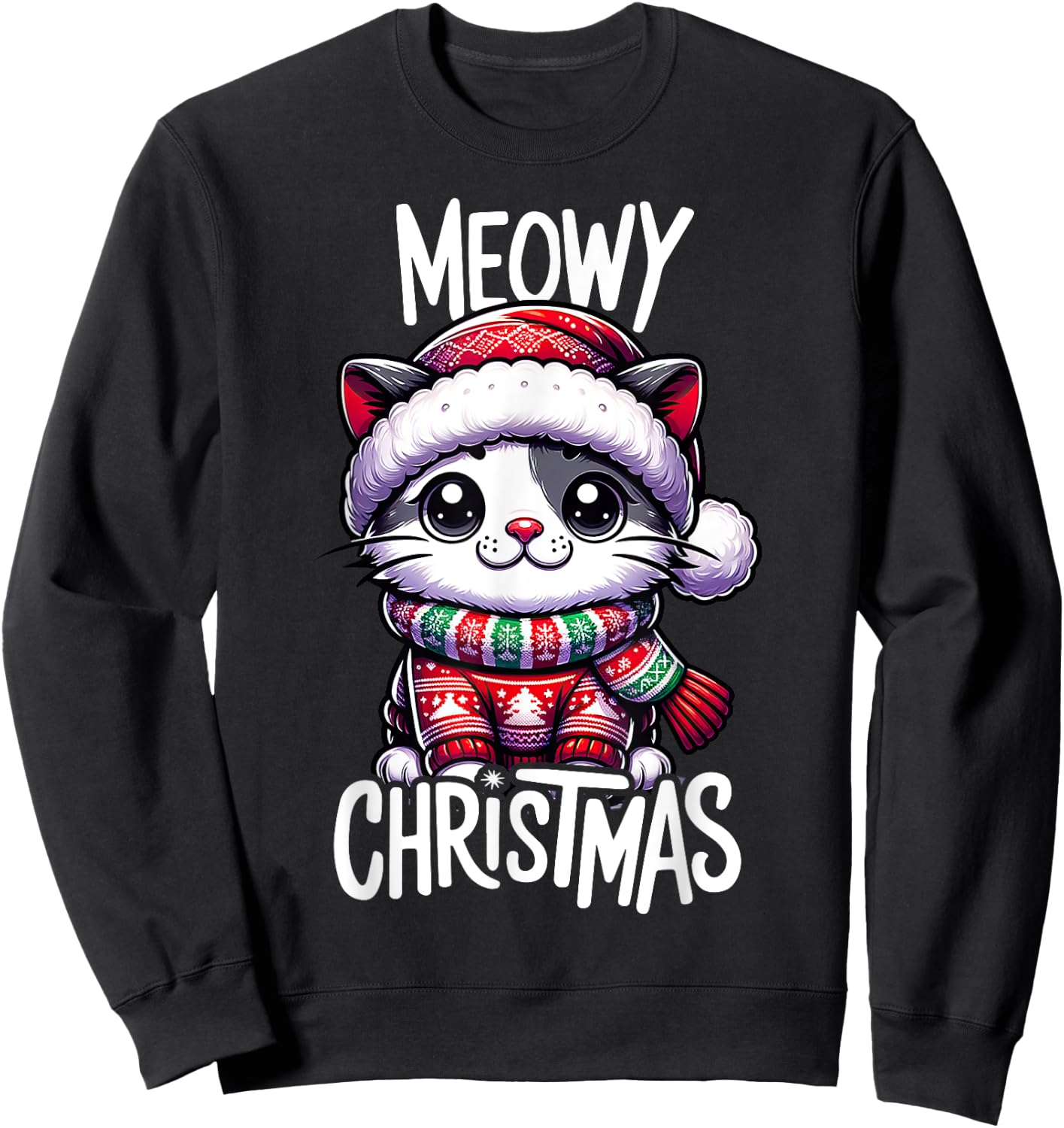 Meowy Christmas Cat Lover Funny Festive Holidays Cute Kitten Sweatshirt - Sweatshirt | Black