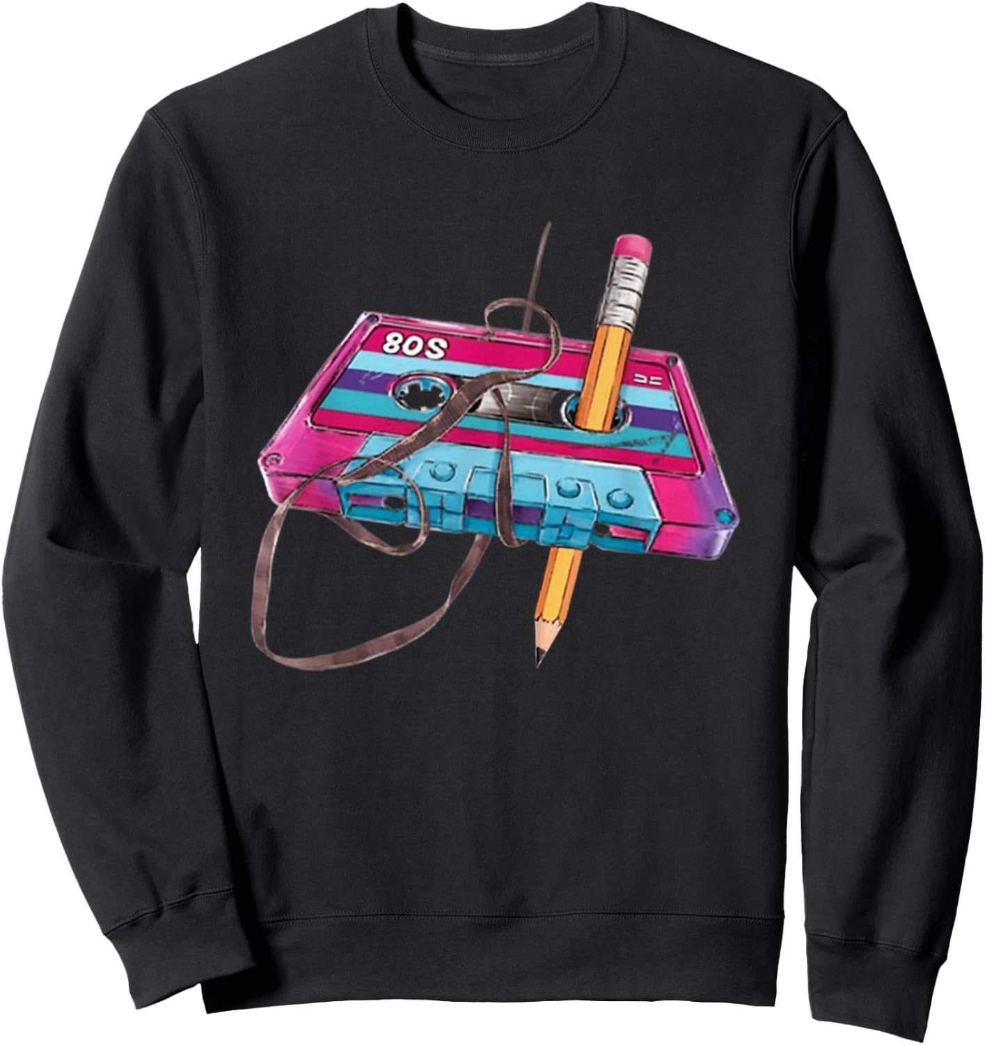 80s Cassette Tape Pencil 1980s Retro Vintage Throwback Music Sweatshirt - Sweatshirt | Black