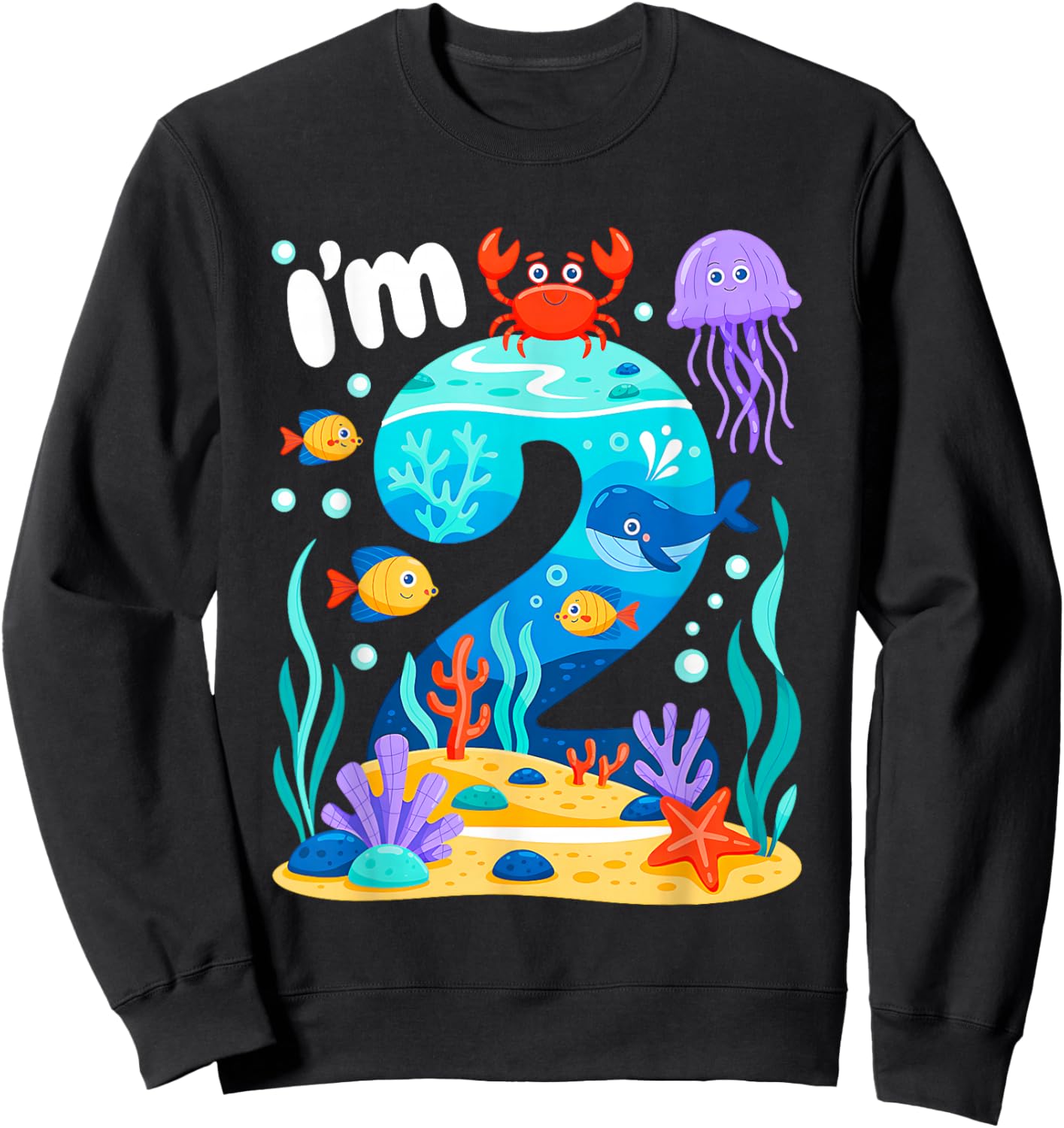 Ocean See Underwater 2 Year Old Under The Sea Birthday Party Sweatshirt - Sweatshirt | Black
