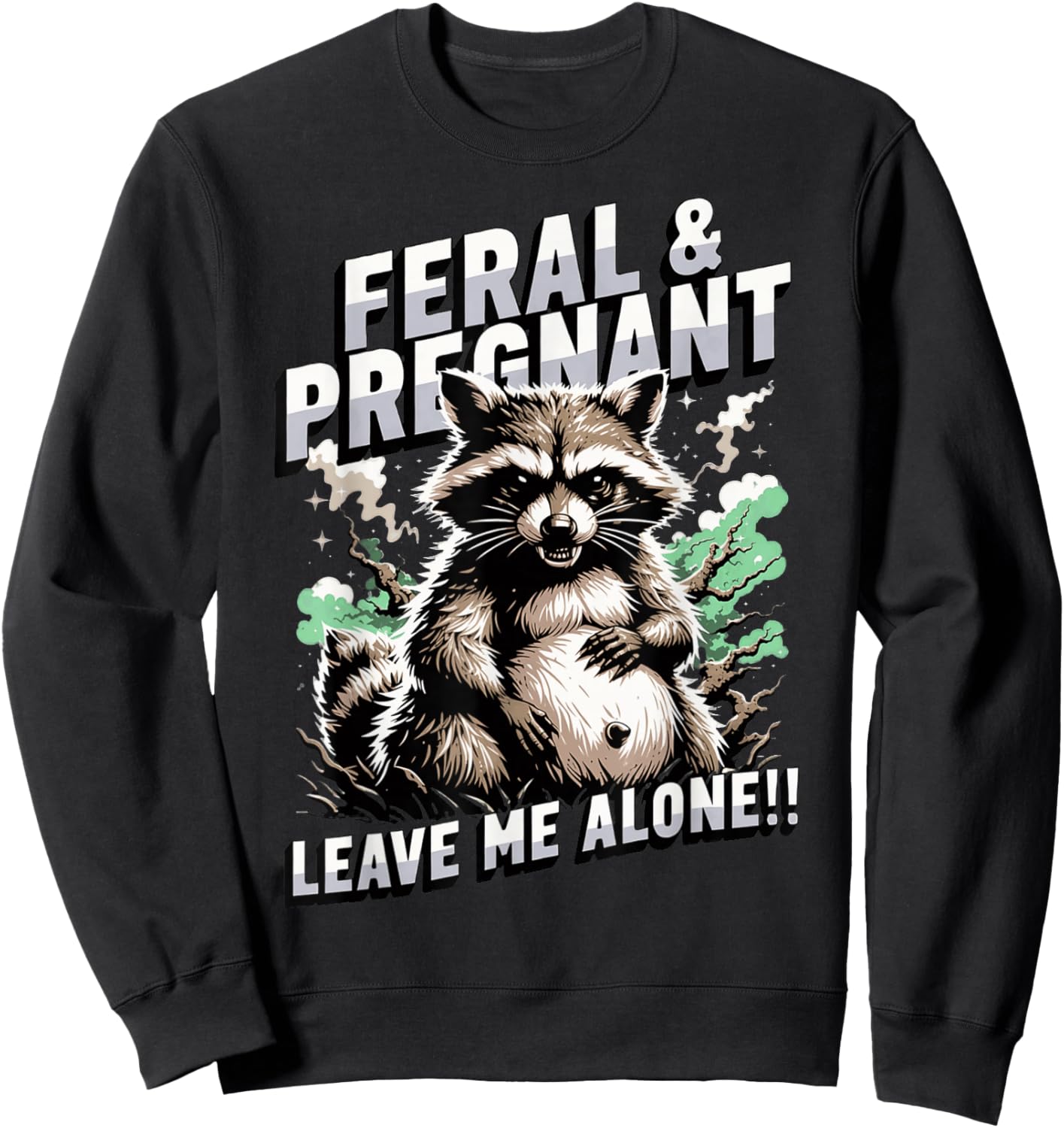 Feral Pregnant Raccoon Leave Me Alone Pregnancy Mom Humor Sweatshirt - Sweatshirt | Black