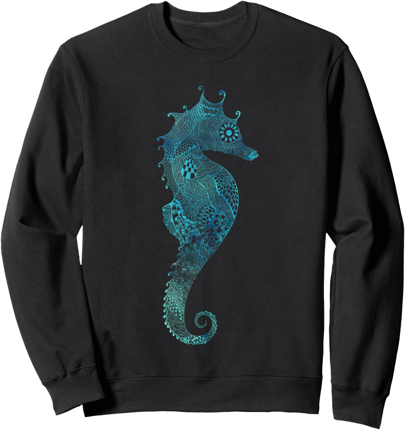 Turquoise Seahorse Ocean Design Sweatshirt - Sweatshirt | Black
