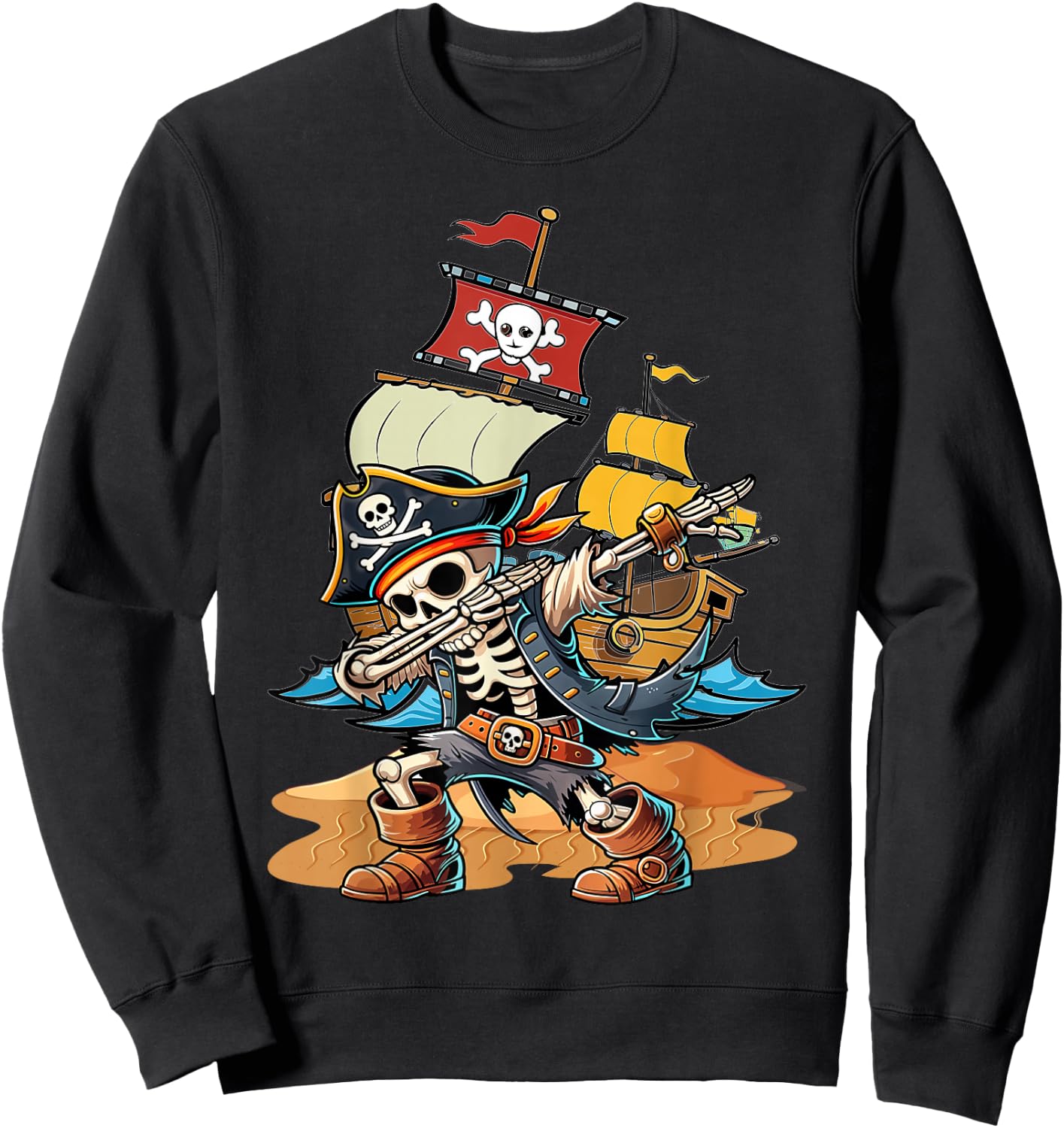 Dabbing Skeleton Pirate Kids Sweatshirt - Sweatshirt | Black