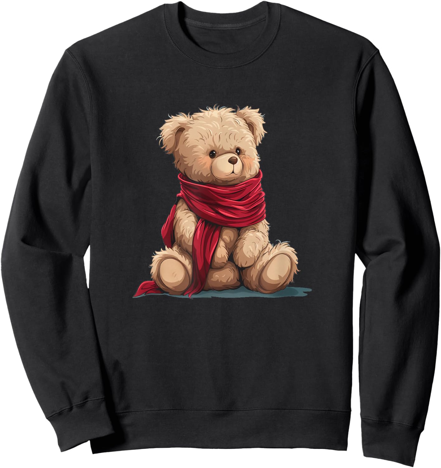 Cool Red Shawl with Winter Teddy Bear Costume Sweatshirt - Sweatshirt | Black