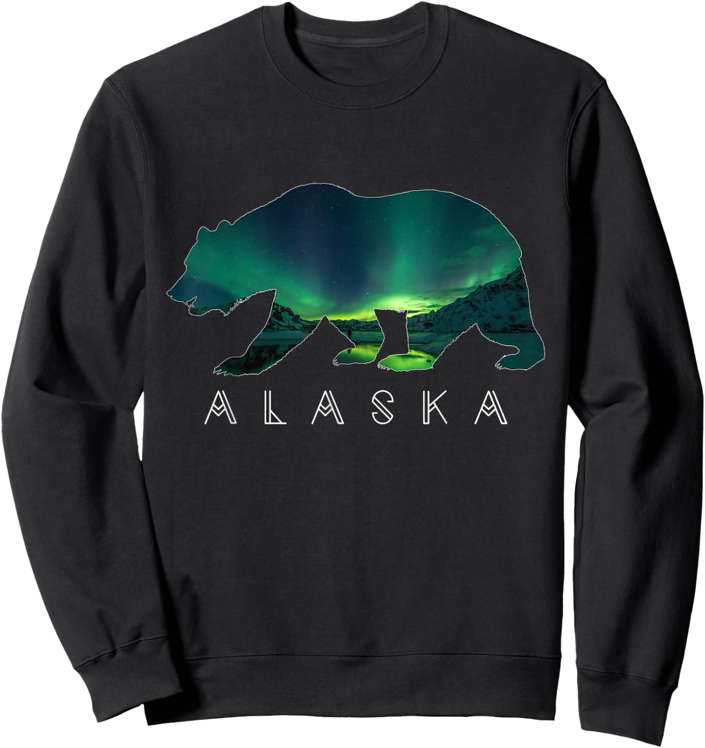 Alaskan Bear with Aurora Borealis & ICY Mountain T Shirt Sweatshirt - Sweatshirt | Black