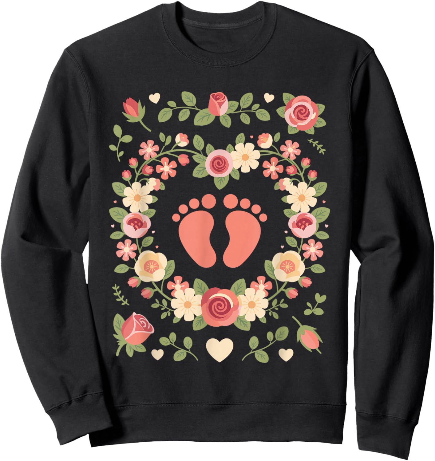 Floral Baby Feet Heart Wreath OB Nurse Midwife Sweatshirt - Sweatshirt | Black