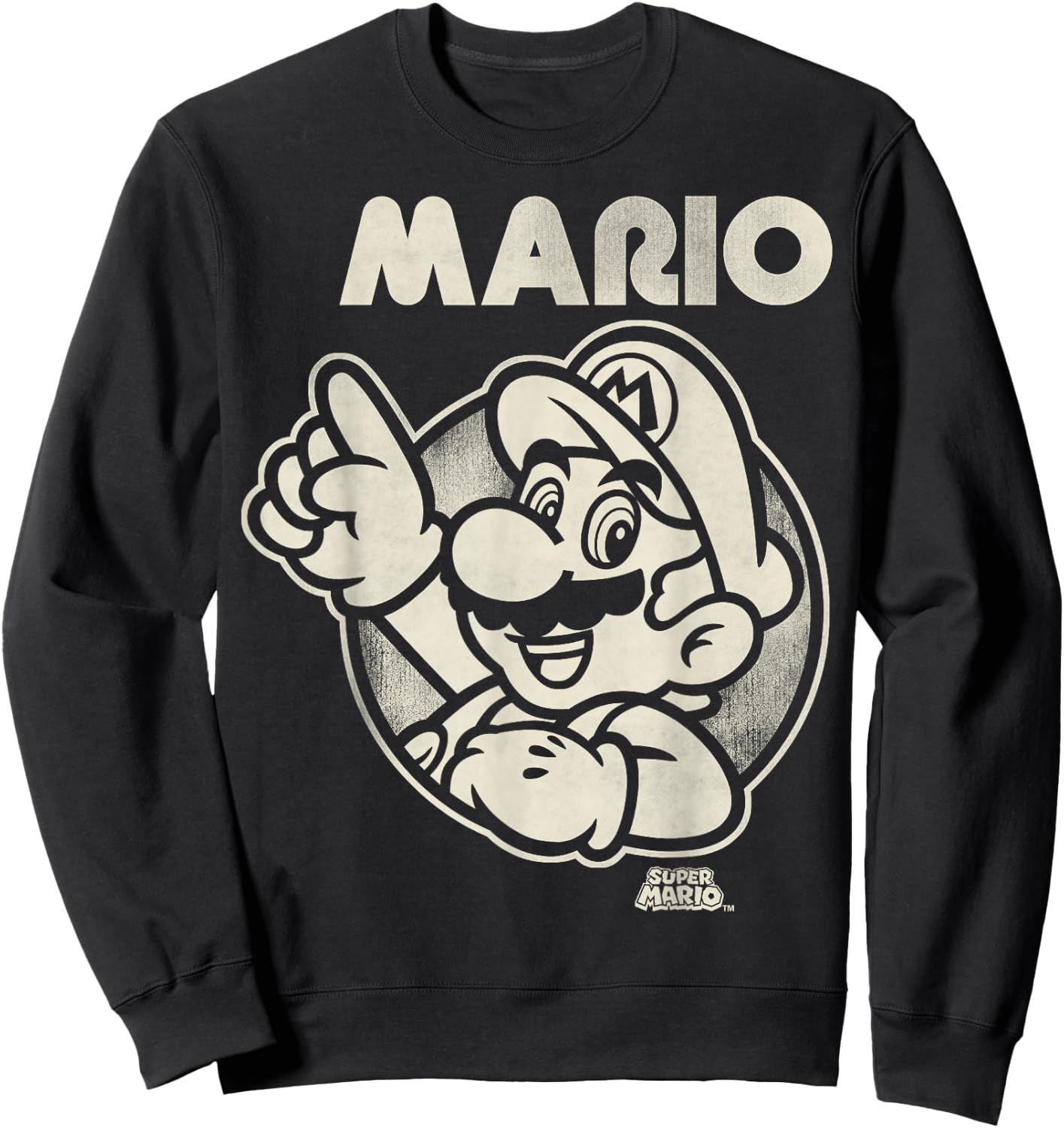 Super Mario Classic Black And White Graphic Sweatshirt - Sweatshirt | Black