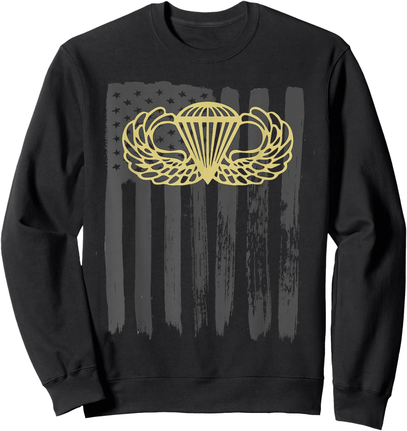 Army Parachute Wings Badge and US Flag Airborne Sweatshirt - Sweatshirt | Black
