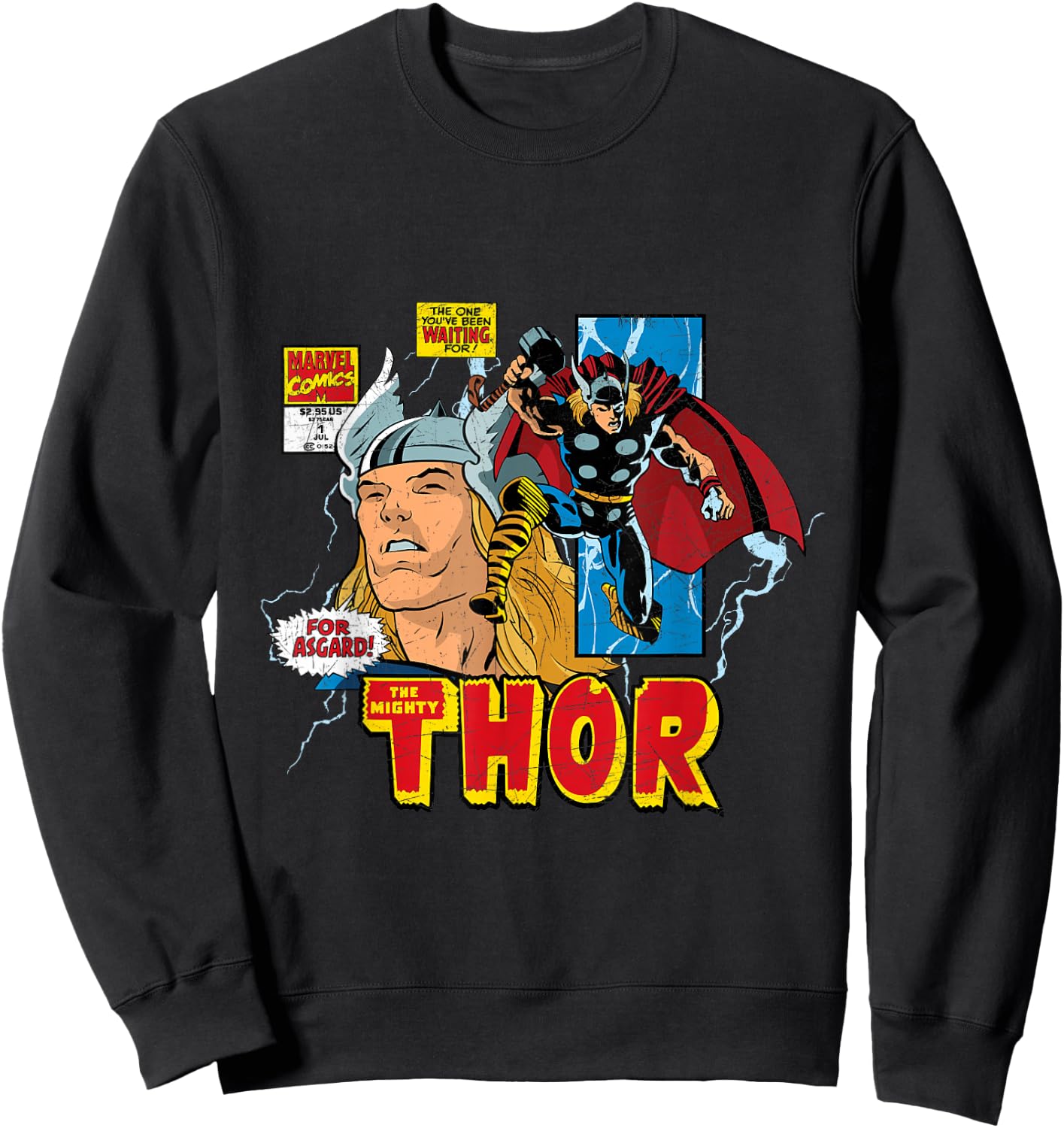 Marvel Comics Mighty Thor Retro Distressed Comic Sweatshirt - Sweatshirt | Black