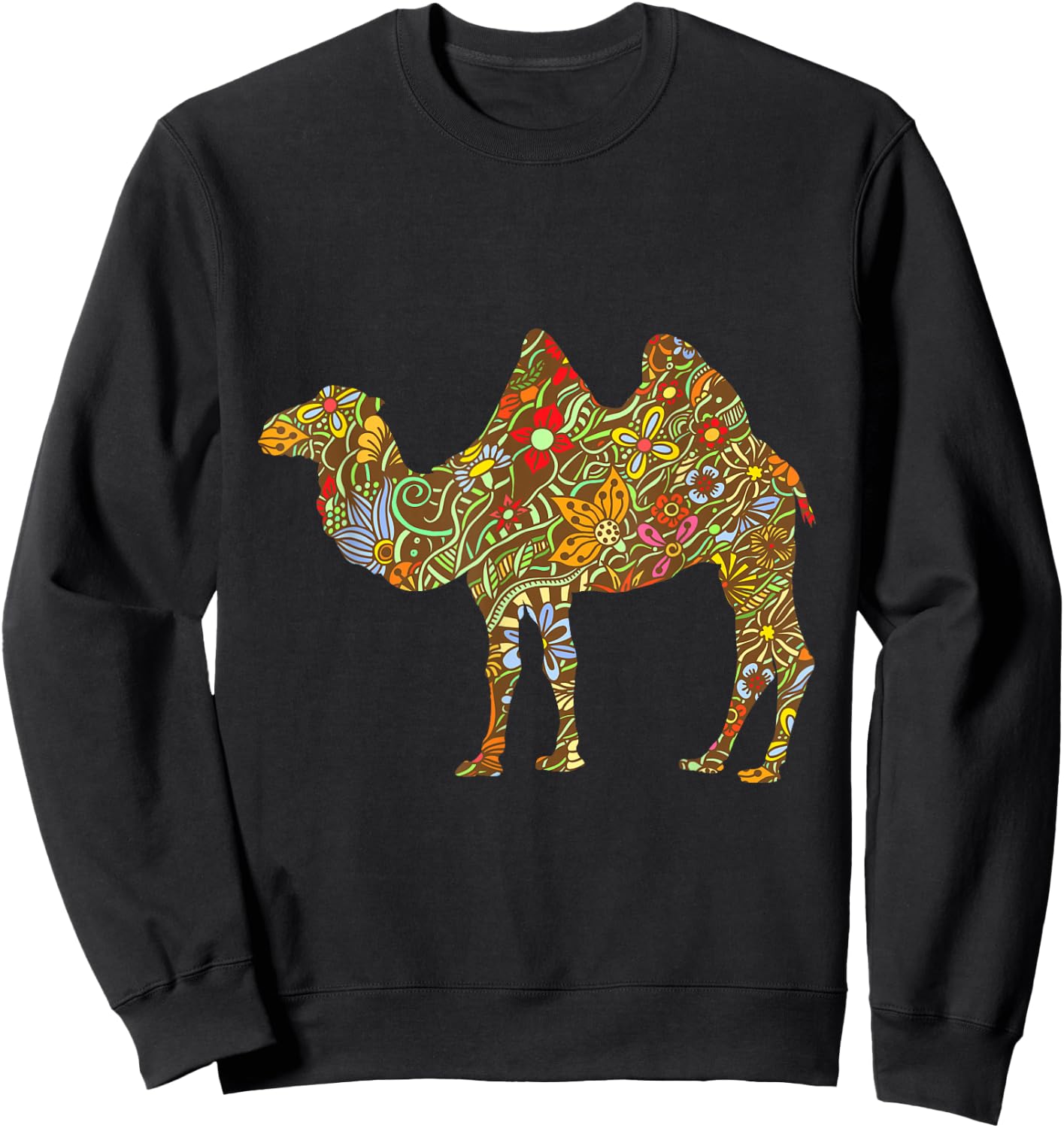 Colourful Floral Camel Funny Retro Gift Sweatshirt - Sweatshirt | Black