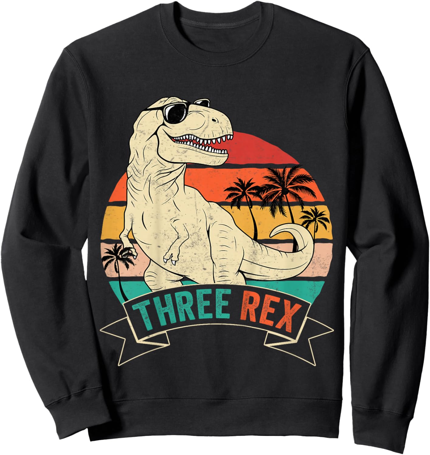 Kids Retro Three Rex Funny 3rd Birthday Dinosaur Sweatshirt - Sweatshirt | Black